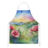 North Dakota Wild Prairie Roses in Watercolor Apron Cooking Kitchen Server Baking Crafts Gardening for Adult Women Men, Unisex, Large, Multicolor