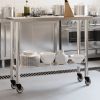Kitchen Work Table with Wheels 43.3"x11.8"x33.5" Stainless Steel
