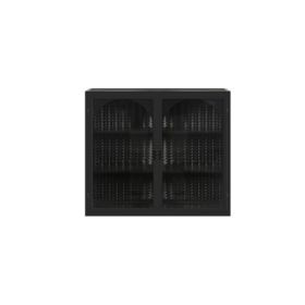 Modern Two-door Wall Cabinet With Glass Door With Characteristic Woven Pattern, Black Unavailable Platforms- Temu (Color: black)