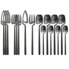 Desserts Soup Coffee Use 16pcs Table Decor Cutlery Sets (Color: black, Type: Flatware Set)